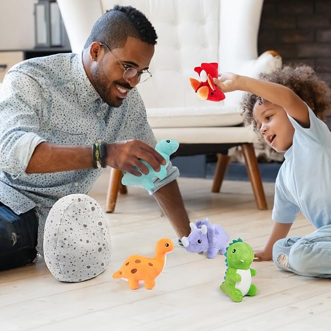 BenBen Dinosaur Stuffed Animals, 5 Small Dinosaur Plush Dolls and Egg Bag Toys Set