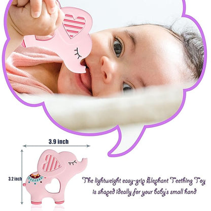 Soft Pink Elephant Teether Toy for Babies 0-6/6-12 Months Silicone