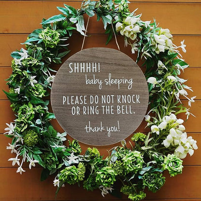 KIND FATE Baby Sleeping Sign for Front Door Do Not Knock or Ring Doorbell Sign | New Mom Gifts Do Not Disturb Door Hanger Sign 10" Round