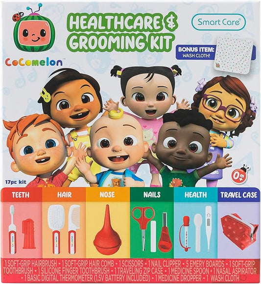 Cocomelon Healthcare & Grooming Kit for Baby Essentials Kit, Newborn Essentials Must Haves, Includes Thermometer, Medicine Dropper, Grooming Tools & More