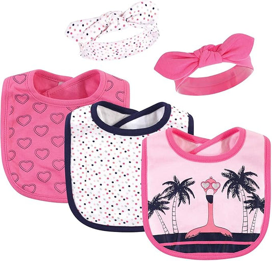 Hudson Baby Unisex BabyCotton Bib and Headband or Caps Set