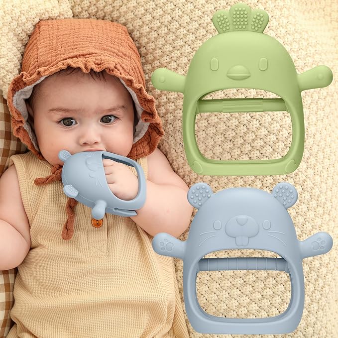 2 Packs Baby Teething Toys Silicone Teething Mittens for Infants 3 Months+, Never Drop & Easy to Hold Teethers