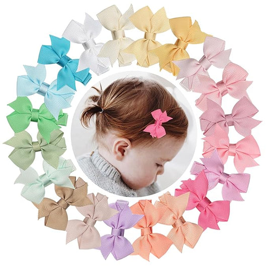 CLLOT Hair Clips, 20Pcs Tiny 2" Baby Hair Bows Fully