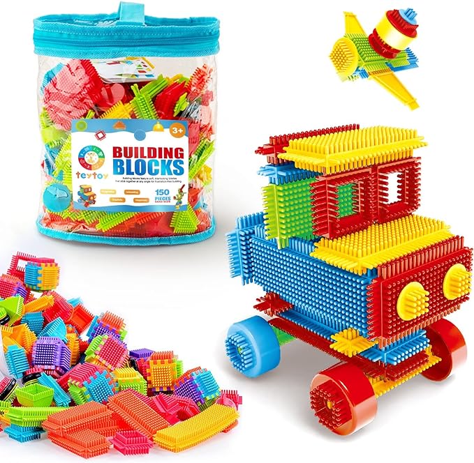 teytoy My First Baby Building Toys, 150pcs Bristle Shape 3D Building Blocks Toy Set 4-8 Years