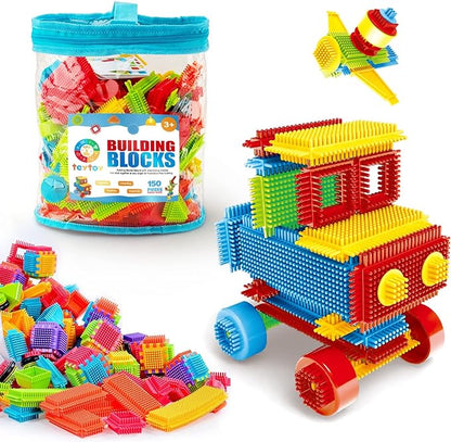 teytoy My First Baby Building Toys, 150pcs Bristle Shape 3D Building Blocks Toy Set 4-8 Years