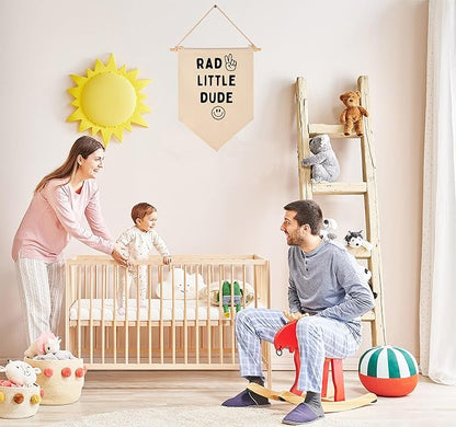 Rad Little Dude - Smiley Peace Sign -Flag Decor Gifts for Boys Kids-Banner Wall Sign Gifts for Nursery,Baby Room