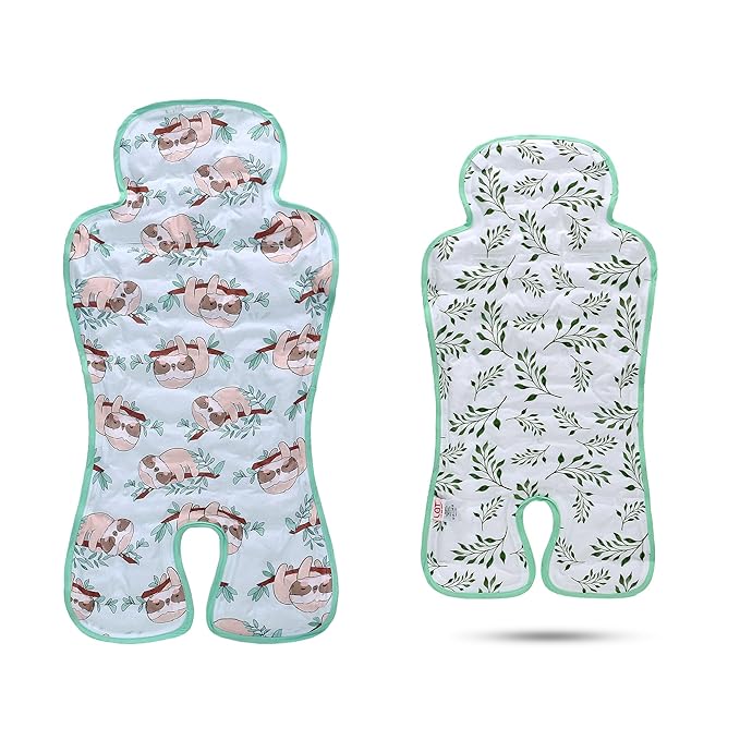 Gel Car Seat Cooler Pad,1 Pack Double Sides-Universal Baby Stroller Ice Cushion Cooler Mat,Summer Cooling Seat Liner,Multifunctional Suitable for Baby Dining Chair,Child Safety Seat(Sloth + Leaves)