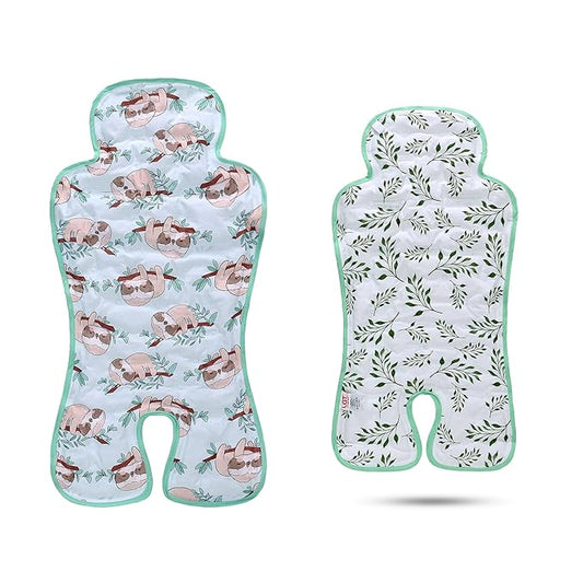 Gel Car Seat Cooler Pad,1 Pack Double Sides-Universal Baby Stroller Ice Cushion Cooler Mat,Summer Cooling Seat Liner,Multifunctional Suitable for Baby Dining Chair,Child Safety Seat(Sloth + Leaves)