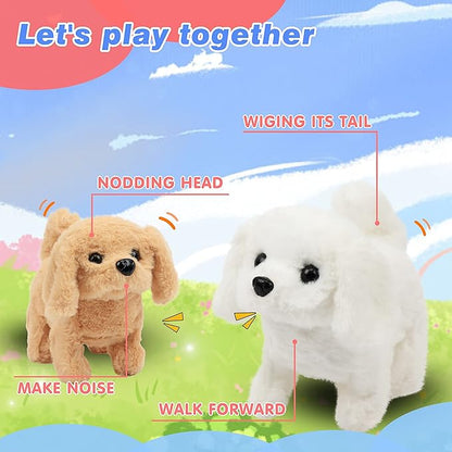 Hopearl Walking Dog Golden Retriever Interactive Electronic Pet Plush Toy Puppy Woof and Moving Animated Nodding Head Gifts for Toddlers Birthday, Brown 7''