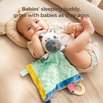 TUMAMA Baby Security Blanket Lovey,Soft Fleece Velvet Minky Dot Blanket with Stuffed Animal&Teething Rings