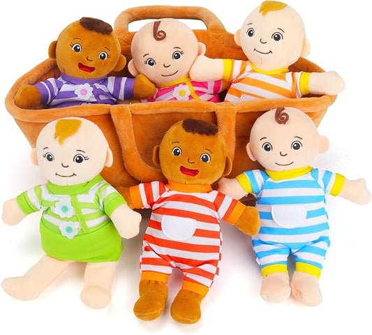 Basket of Babies Plush Dolls, 8" Plush Diversity Baby Dolls- 6 Piece