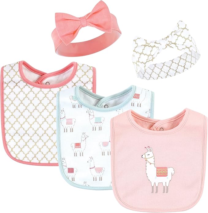 Hudson Baby Unisex BabyCotton Bib and Headband or Caps Set