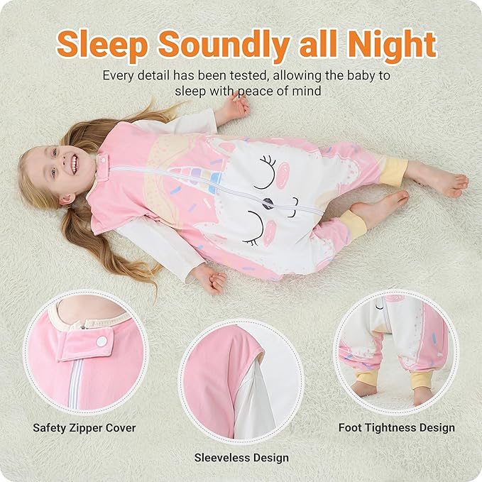 Baby Sleeping Sack Sleeveless, Toddler Sleeping Bag with Legs