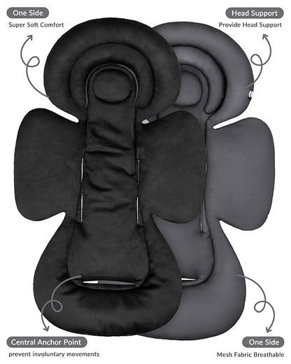 Infant Car Seat Insert with Extra Cushion for Preemie to Infants, Reversible Newborn Carseat Insert Head Support, Fits for Stroller, Baby Swing, Rocker, Bassinets, Pushchair (Pure Black)