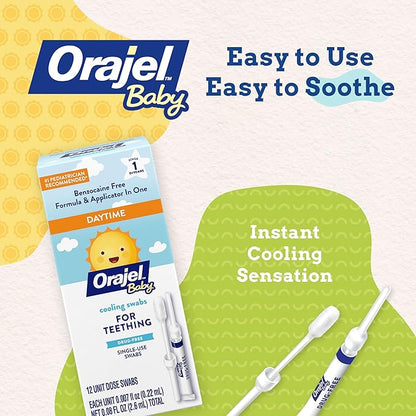 Orajel Baby Daytime Cooling Swabs for Teething, Drug-Free 1 Pediatrician 12 Swabs