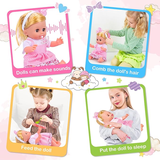 Baby Care & Hair Salon Doll Toy Set, 35PCS Doll Playset 14'' Baby 3 4 5 6+