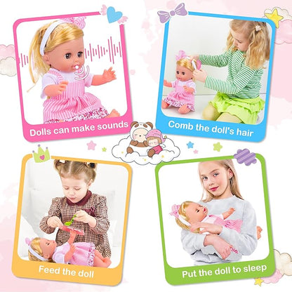Baby Care & Hair Salon Doll Toy Set, 35PCS Doll Playset 14'' Baby 3 4 5 6+