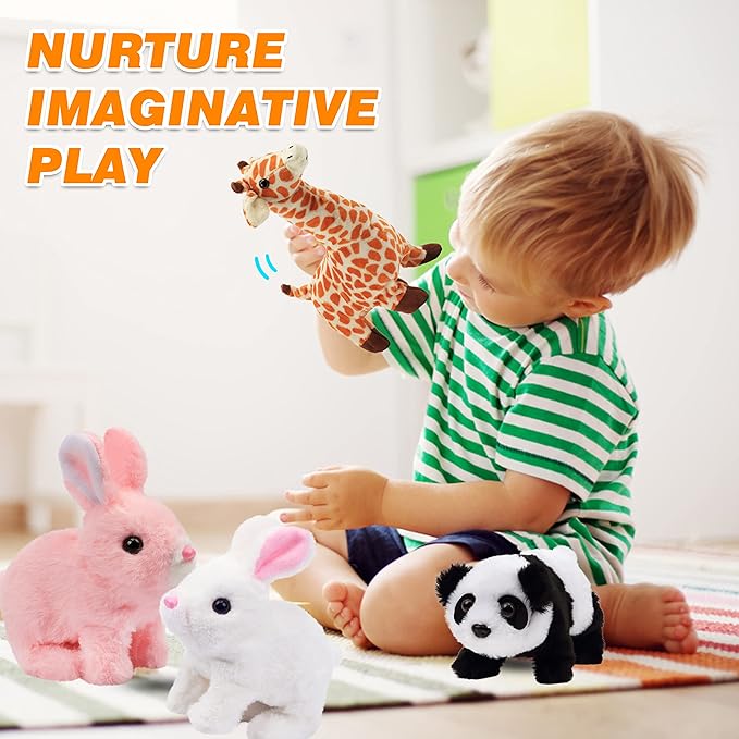 Hopearl Walking Giraffe Interactive Electronic Pet Plush Jirafa Toy with Sounds and Movements Animated Shaking Tail Gifts for Toddlers Birthday, Brown 9''