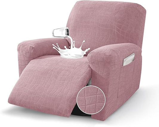 MAXIJIN Waterproof Recliner Chair Covers 3 Pieces Recliner Cover That Stay in Place, Washable Lazy Boy Recliner Slipcovers with Pockets Reclining Protector for Pet, Kids (Recliner, Dusty Pink)