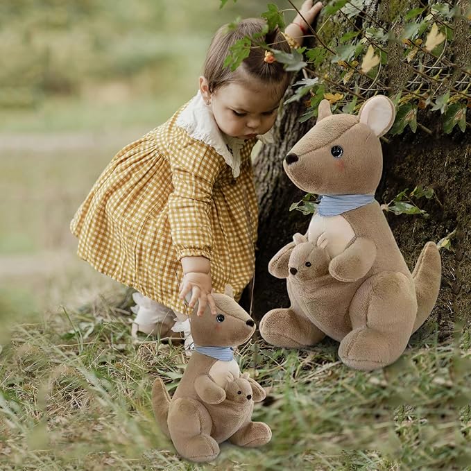 Kangaroo Stuffed Animal Plush Doll - Mother Kangaroo with Removable Child Kangaroo Plushies, Adorable Plushie for Ages 3 and Up (Brown,10.23 inch)