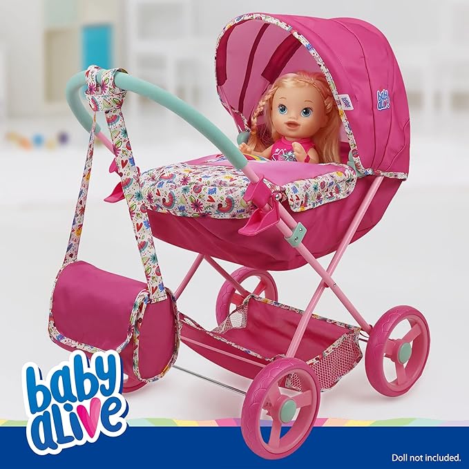 Baby Alive: Deluxe Classic Doll Pram - Pink & Rainbow 18", Large 3+