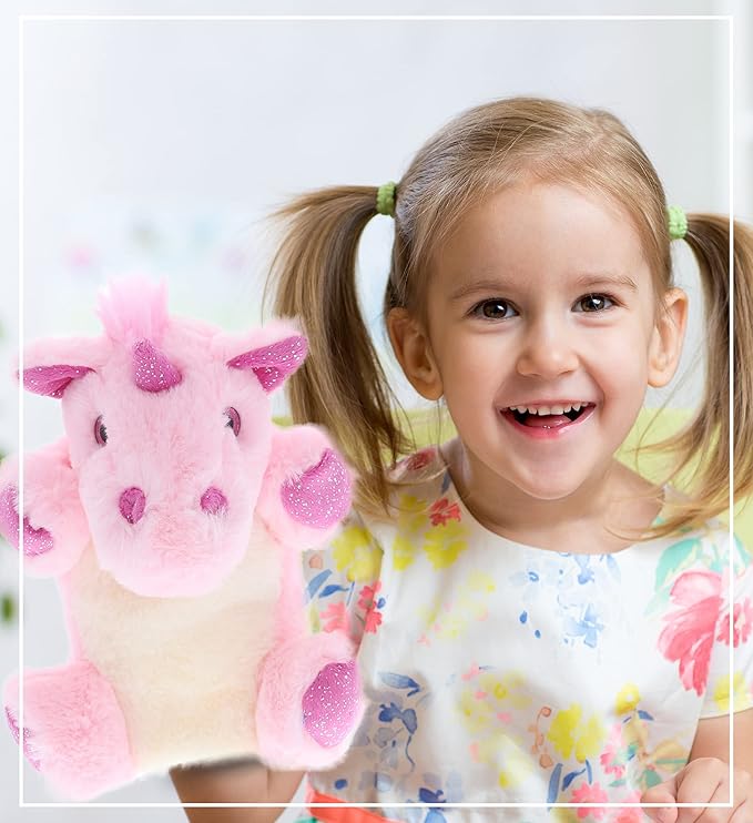 DolliBu Unicorn Plush Hand Puppet for Kids - Soft Plush