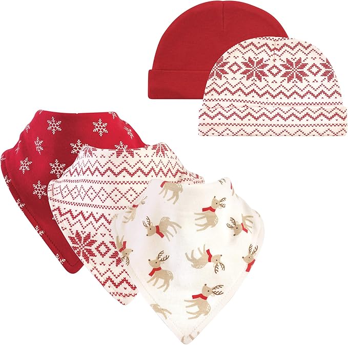 Hudson Baby Unisex BabyCotton Bib and Headband or Caps Set