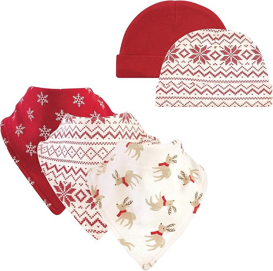 Hudson Baby Unisex BabyCotton Bib and Headband or Caps Set