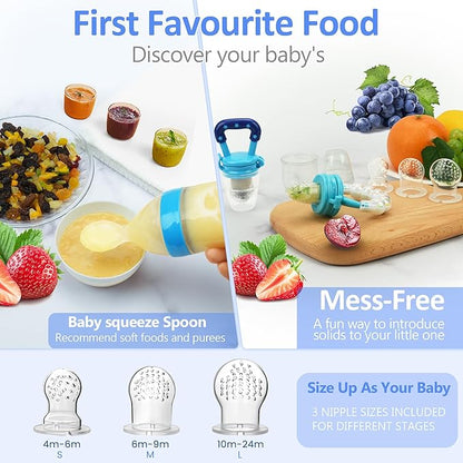 WAJIAYON Baby Fruit Feeder Pacifier - 12 Pack | 2 Baby Fruit Food Feeder Pacifier & 1 Baby Food Dispensing Spoon