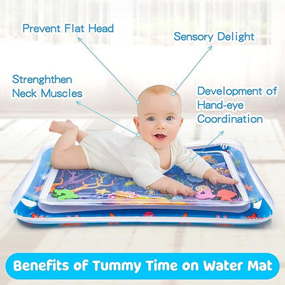 Tummy Time Water Mat with Squeakers, Baby Toys for Infants and Toddlers 3 6 9 Months
