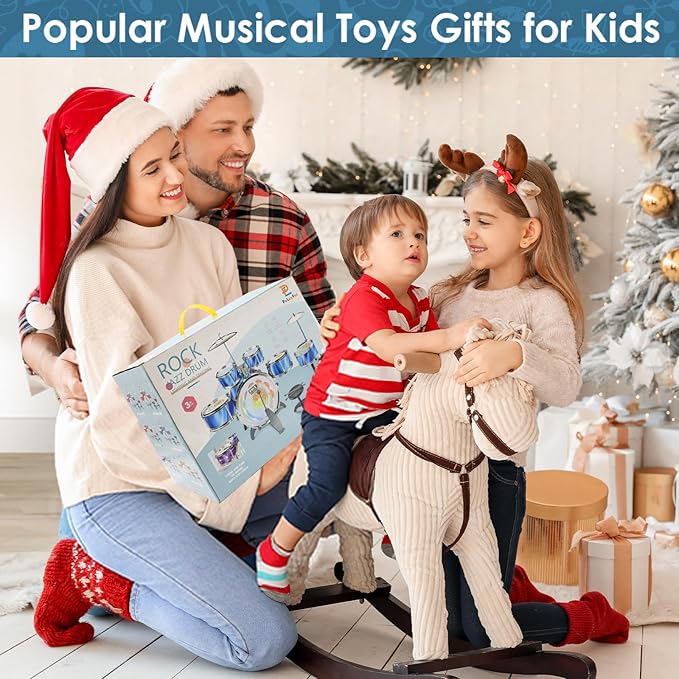 Kids Drum Set for Toddlers 1-3 with Upgraded Chair, Drum Set for Kids Age 3-5 4 Lights