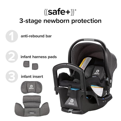 Diono Quantum 4 3-in-1 Travel System with LiteClik 30 R SafePlus Infant Car Seat and Base, Rear-Facing for Infants 4-30lbs, Includes Infant Car Seat Folding Stroller and Toddler Seat (Gray Slate)