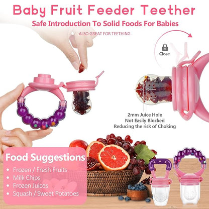 WAJIAYON Baby Fruit Feeder Pacifier - 12 Pack | 2 Baby Fruit Food Feeder Pacifier & 1 Baby Food Dispensing Spoon