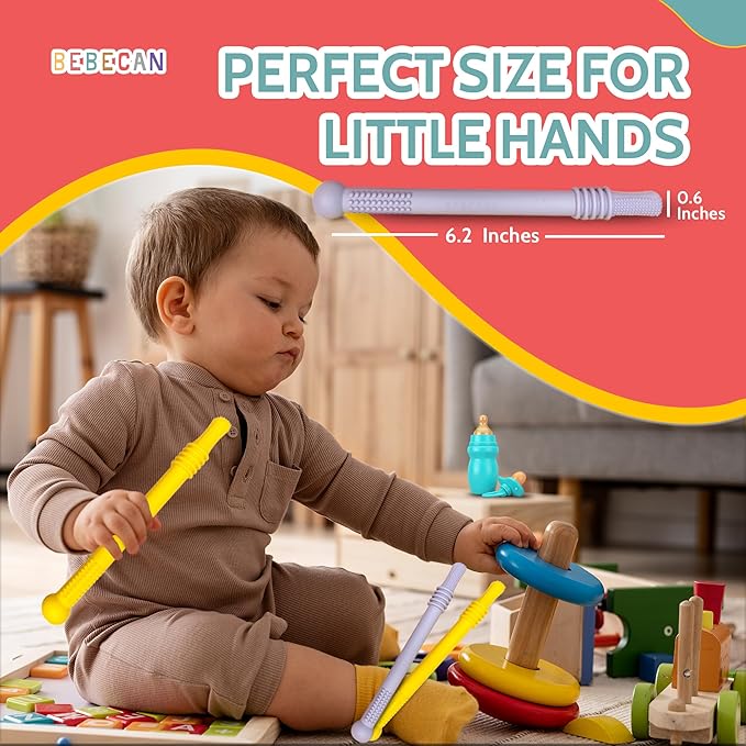 Teething Sticks for Babies 0-36 Months - Super Soft Silicone Teethers in 6 Vibrant Colors, Infant Teething Relief