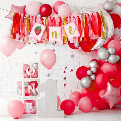 Strawberry One Birthday High Chair Banner, Cute Strawberry First Birthday