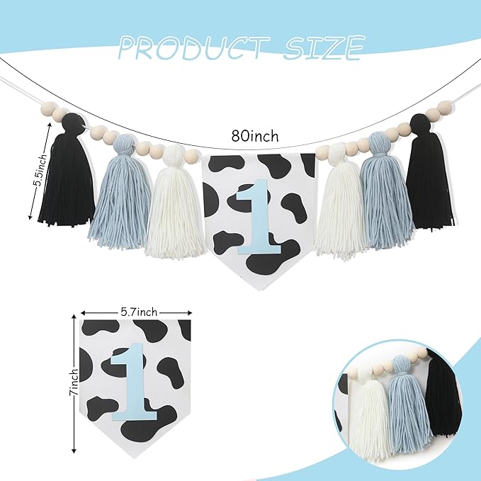 Holy Cow 1st Tassels Banner Birthday Decorations Boy - First Highchair Tassels Banner, High Chair Tassels Wood Beads Garland Party Supplies