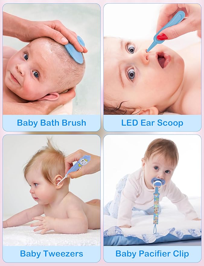 Baby Healthcare and Grooming Kit 15 in 1, Safe Baby Grooming Kit Newborn Girl Boy Essentials, Portable Baby Care Set Nursery Shower Gift for Infant Baby Registry Search, Blue