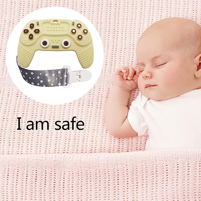 Teething Remote Control for Baby with Pacifier Clip, Funny Teethers for Baby for Baby Girl Or Boy 3-6 6-12