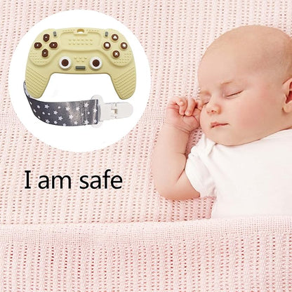 Teething Remote Control for Baby with Pacifier Clip, Funny Teethers for Baby for Baby Girl Or Boy 3-6 6-12