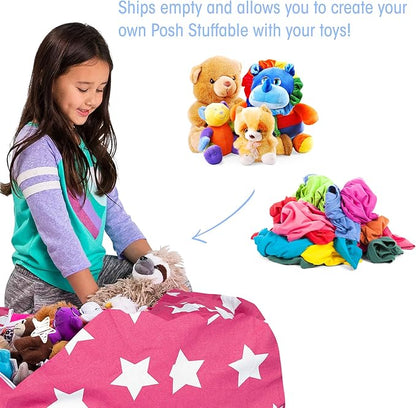 Posh Creations Kids Stuffed Animal Storage Bean Bag Chair Cover - Childrens Toy Organizer, Large-38in, Canvas White Stars on Pink