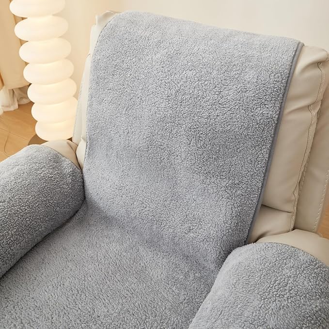vctops Sherpa Fleece Recliner Chair Cover Super Soft Warm Plush Sofa Slipcover Furniture Protector Non Slip Washable Reclining Chair Cover for Kids, Pets (Light Grey,22"x82")