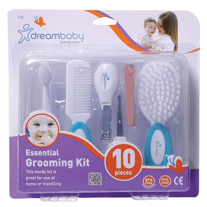 Dreambaby Essential 10pc Baby Grooming Kit, Newborn Safety Care Set with Brush, Comb, Toothbrush, Nail Clippers, Nail Scissors, Emory Boards and Storage Case