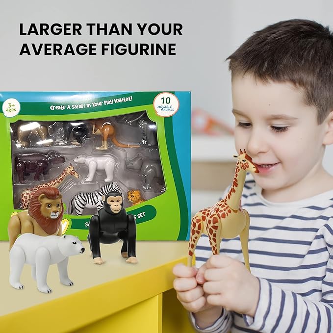 Beverly Hills Doll Collection Safari Animals Figures Set of 10, Safari Zoo Animal Toys for Toddlers