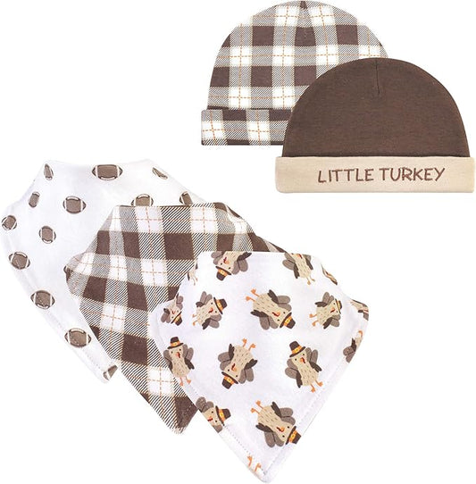 Hudson Baby Unisex BabyCotton Bib and Headband or Caps Set