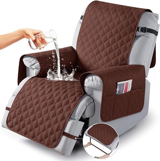 TAOCOCO 100% Waterproof Recliner Covers, Recliner Sofa Covers with Leg Straps, Reversible Recliner Couch Cover for Reclining Chair, Washable Couch Protector for Pets Kids(1 Seater 22", Coffee)