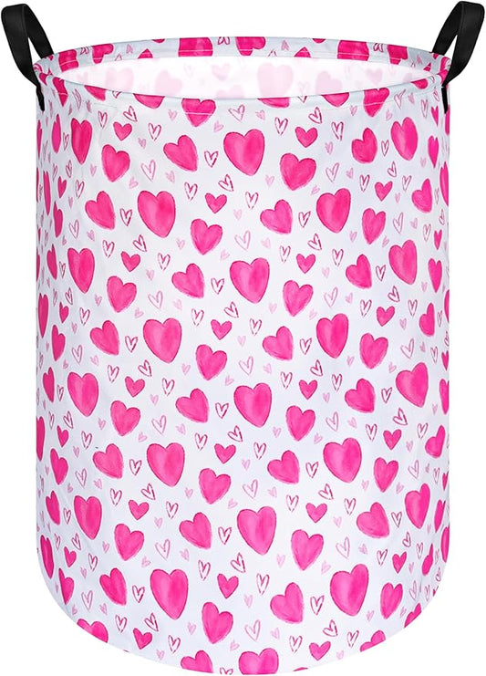 Round Love Heart Pattern Laundry Hamper Storage Basket Organizer Hamper