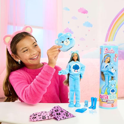 Barbie Cutie Reveal Care Bears Series Doll & Accessories Set with Grumpy Bear Plush Costume & 10 Surprises Including Color Change & Mini Bear