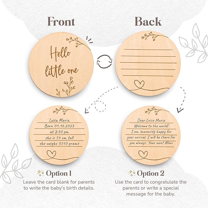 Mikito Organic Cotton Newborn Gifts Box, Baby Gifts Unisex incl. Muslin Baby Lovey Comforter + Baby Bandana Bib Drool + Wooden Baby Teether + Birth Announcement Sign