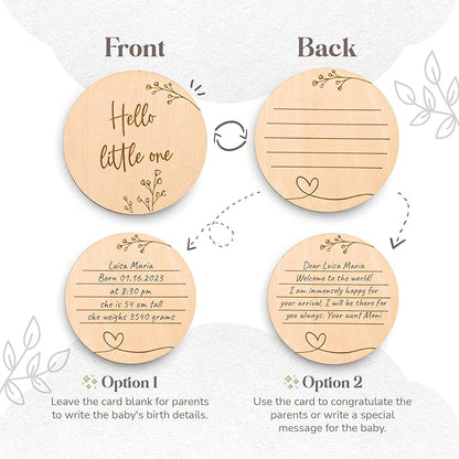 Mikito Organic Cotton Newborn Gifts Box, Baby Gifts Unisex incl. Muslin Baby Lovey Comforter + Baby Bandana Bib Drool + Wooden Baby Teether + Birth Announcement Sign