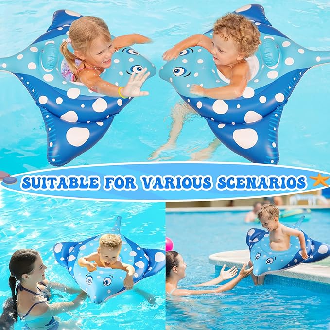 Inflatable Pool Float for Kids - Manta Ray Pool Floaties Swimming Ring, Fun Summer Outdoor Beach Swimming Pool Tube Water Toys for Kids 3 4 5 Years